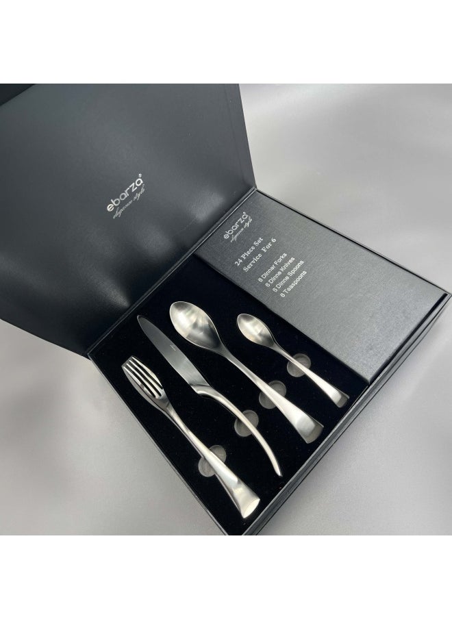 Set of 24pcs Refined Curves Matte Silver Cutlery Set 8034 - pzsku/ZE3F8301B13C020087826Z/45/_/1716989872/0abe7118-9b88-4dfc-bffd-dbf3b676b156