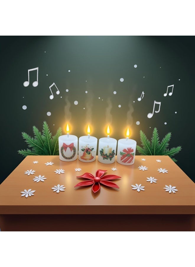 atorakushon White Xmas Design Round Pillar Smokeless Scented Candles for Parties Occasions Room Table Decoration Christmas Gift Set of 4 - Image 3
