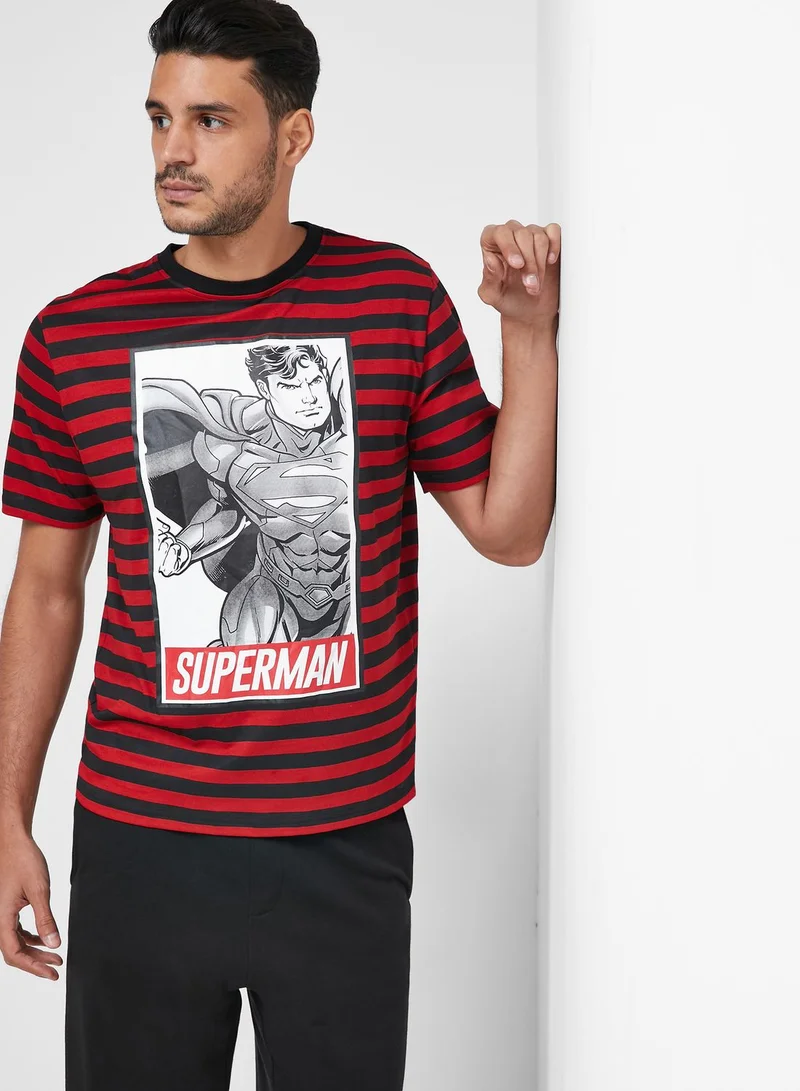 SP Characters Superman Striped Crew Neck T-Shirt