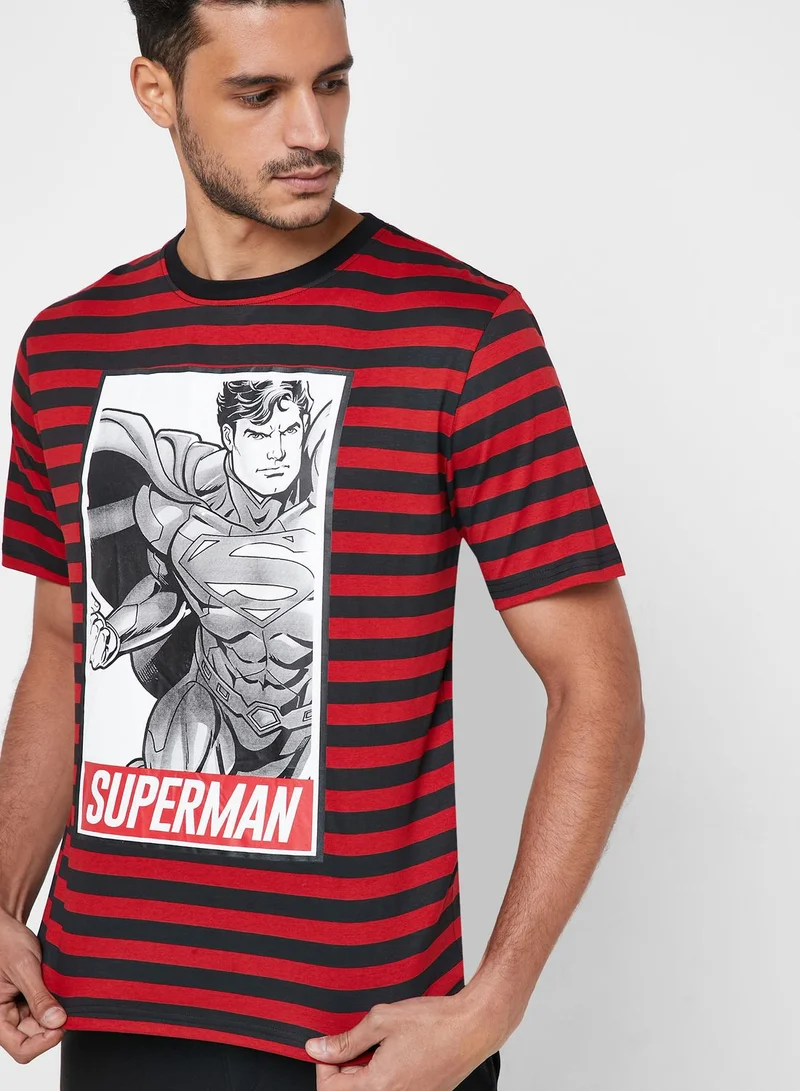 SP Characters Superman Striped Crew Neck T-Shirt