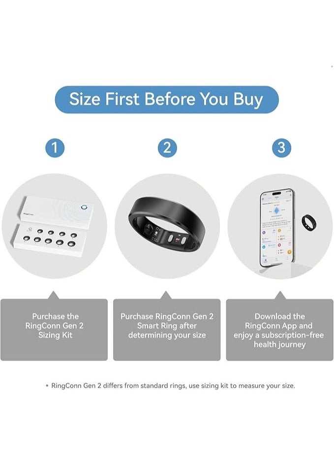 رينجكون خاتم الجيل الثاني من رينج كون، اول خاتم ذكي في العالم مع مراقبة توقف التنفس أثناء النوم، بدون اشتراك في التطبيق، عمر بطارية 12 يوم، جهاز تتبع الاجهاد ومعدل ضربات القلب وصحة المرأة، متوافق مع اندرويد - Image 2
