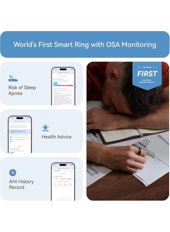 رينجكون خاتم الجيل الثاني من رينج كون، اول خاتم ذكي في العالم مع مراقبة توقف التنفس أثناء النوم، بدون اشتراك في التطبيق، عمر بطارية 12 يوم، جهاز تتبع الاجهاد ومعدل ضربات القلب وصحة المرأة، متوافق مع اندرويد - Image 3