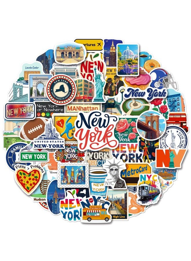 WAKEMOODEI 100PCS New York Stickers, Waterproof NYC Travel Vinyl Stickers for Laptop Water Bottle Scrapbook Luggage, New York-Themed Decoration, NYC Souvenir Gift Pack - Image 1