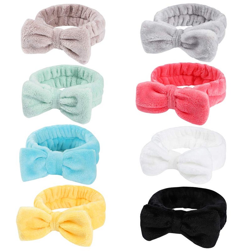 8 Pack Spa Headband Coral Fleece Makeup Headband Cosmetic Headband for Washing Face Bow Headbands for Shower Terry Cloth Headbands for Women Facial Hair Band