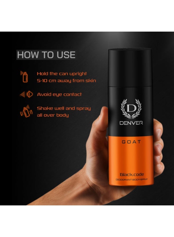 DENVER G O A T Black.code Deodorant Spray - For Men (150 ml) - Image 3