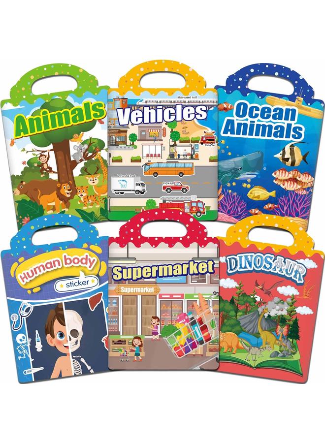 joybuy 6 Sets Reusable Sticker Books for Toddlers 1-3, Jelly Sticker Books for Toddlers 2-4 Years, Toddler Travel Toys for Kids 2 3 4 Year Old Girls Boys  - Image 1