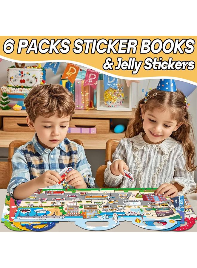 joybuy 6 Sets Reusable Sticker Books for Toddlers 1-3, Jelly Sticker Books for Toddlers 2-4 Years, Toddler Travel Toys for Kids 2 3 4 Year Old Girls Boys  - Image 2