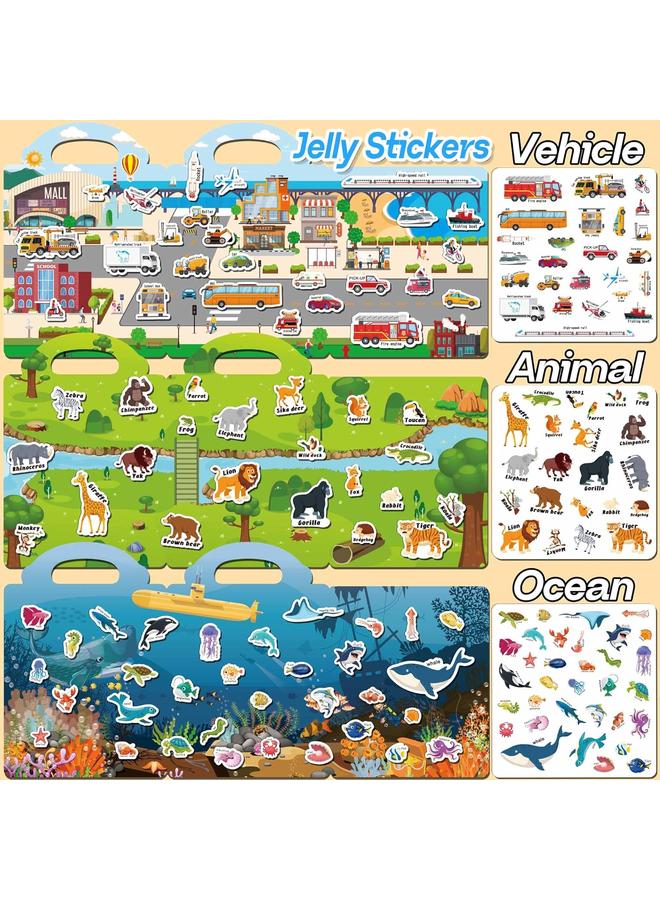 joybuy 6 Sets Reusable Sticker Books for Toddlers 1-3, Jelly Sticker Books for Toddlers 2-4 Years, Toddler Travel Toys for Kids 2 3 4 Year Old Girls Boys  - Image 4