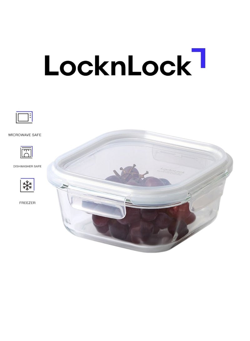 LocknLock حاوية طعام زجاجية مربعة 800 مل من لوكن لوك – حاوية محكمة الإغلاق بغطاء قفل من 4 جوانب، آمنة للاستخدام في الميكروويف، الفريزر وغسالة الصحون - Image 1