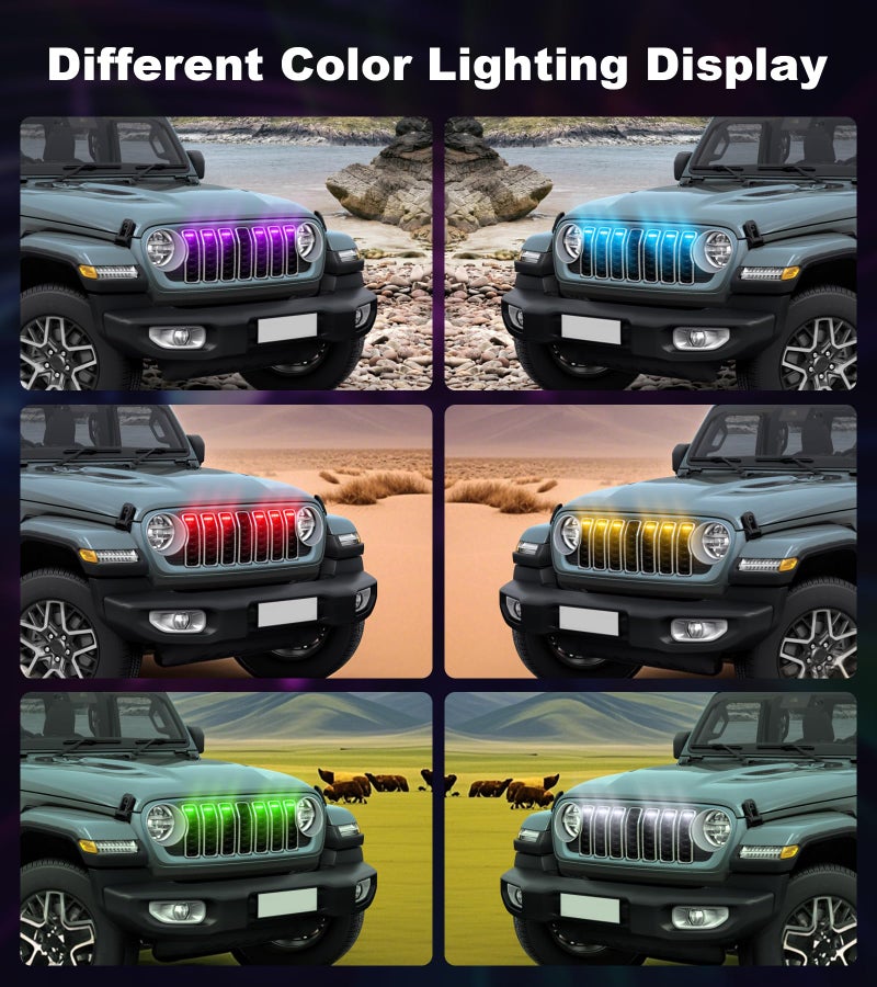 SDPVorn Grill Lights for Jeep Wrangler JL JLU Front Bumper Grille LED Running Marker Lamp Accessories (RGB, 2024-2025) - Image 4