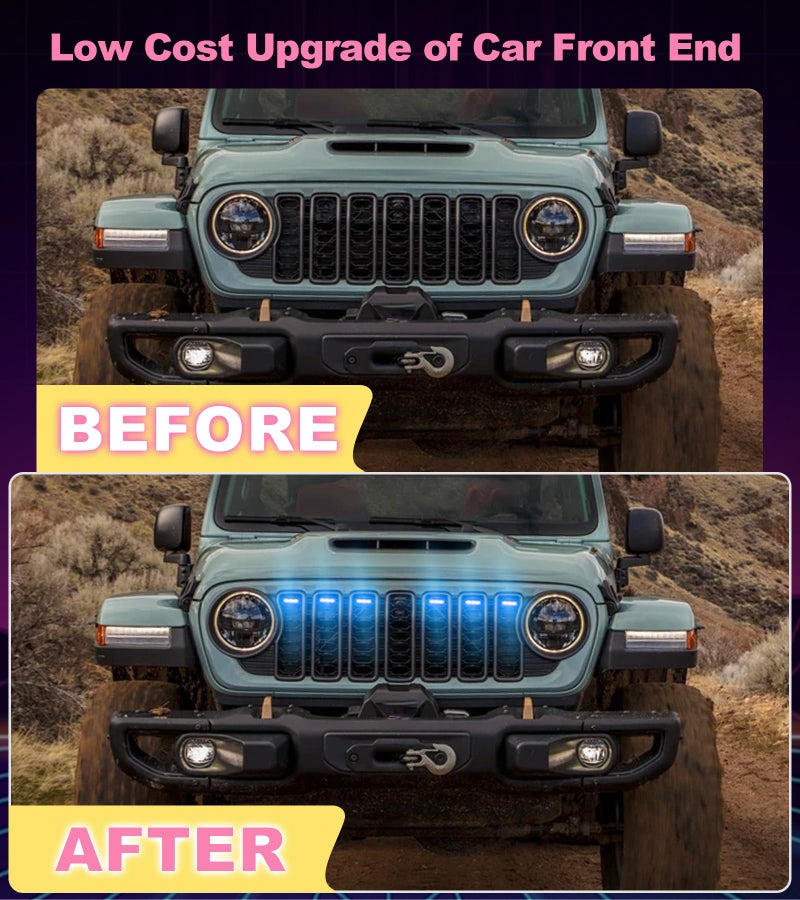 SDPVorn Grill Lights for Jeep Wrangler JL JLU Front Bumper Grille LED Running Marker Lamp Accessories (RGB, 2024-2025) - Image 5