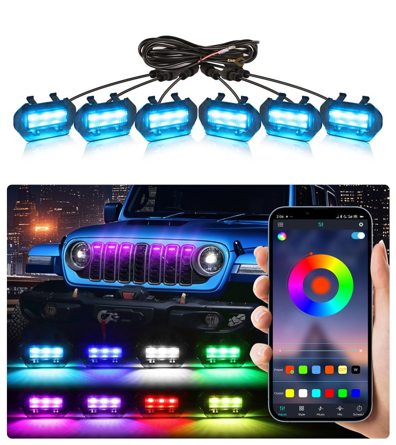 SDPVorn Grill Lights for Jeep Wrangler JL JLU Front Bumper Grille LED Running Marker Lamp Accessories (RGB, 2024-2025) - Image 1