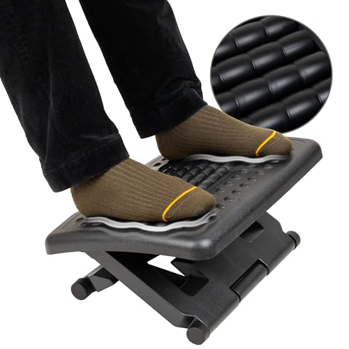 Mind Reader Adjustable Height Ergonomic Foot Rest with Massage Rollers, Black - Image 1