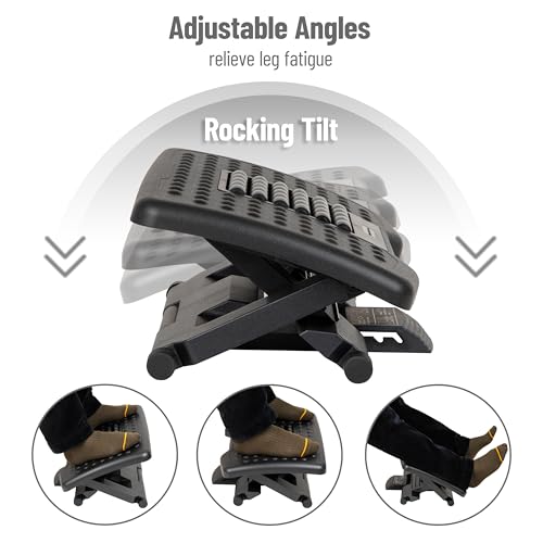Mind Reader Adjustable Height Ergonomic Foot Rest with Massage Rollers, Black - Image 5