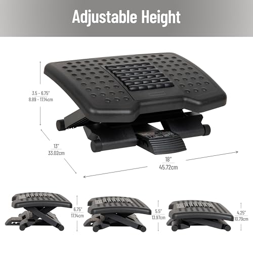 Mind Reader Adjustable Height Ergonomic Foot Rest with Massage Rollers, Black - Image 3