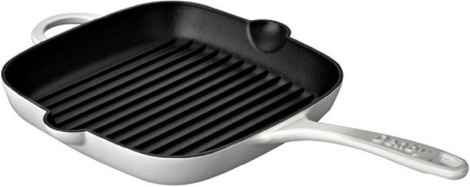 NATURAL CANVAS WHITE CAST IRON GRIDDLE PAN 10 INCH NON STICK FRYING GRILL PAN OVEN SAFE FOR ALL STOVE TYPES INDUCTION GAS ELECTRIC
