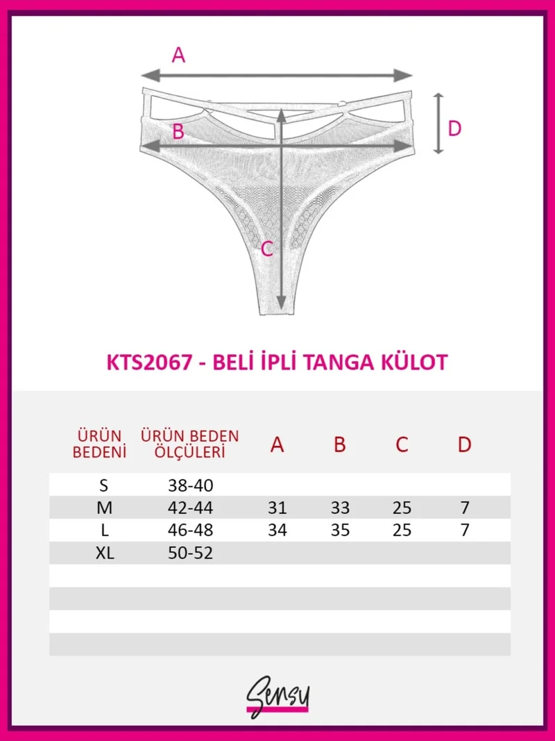 Sensu Women's Lace and Tulle Detailed String Waist Thong 3-Piece Panties Set - KTS2067