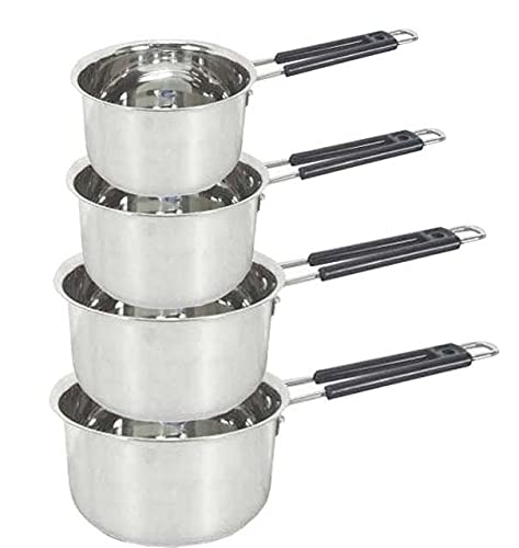Stephy Stainless Steel Non Induction 0.75 LTR., 1 LTR., 1.5 LTR., 2 LTR. with 20 cm, 22cm, 24 cm, 26 cm Sauce Pan with Stainless Steel Black Bakelight Handle - Image 1