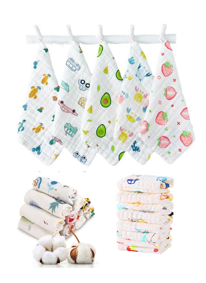 Splendors 10pcs 25cmx25cm Super Soft Washcloths Set For Baby 100% High Quality Cotton Muslin Washcloth Face Towels For Newborn Sensitive Skin (Random patterns)  - Image 1