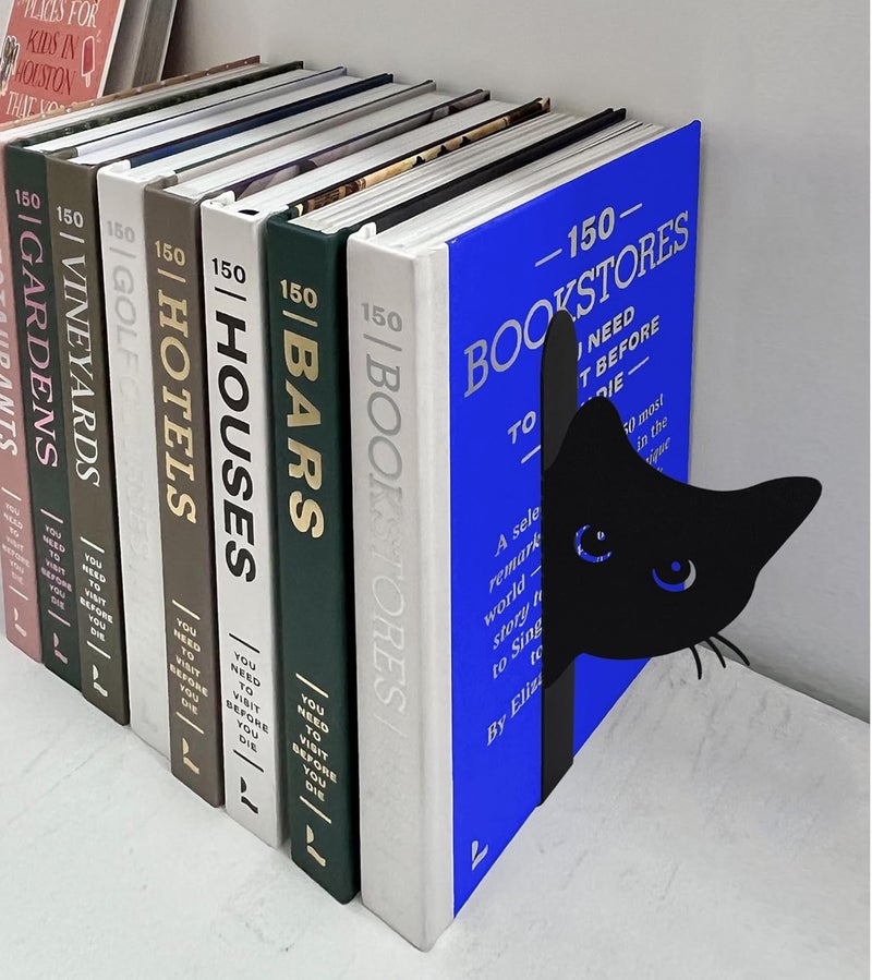 TYLCC Bookends Metal Cat Book Ends, 1 Pairs Cute Bookends for Shelves Decorative for Home Office Desk Bookshelf Decor (Black, Full-face) - Image 2