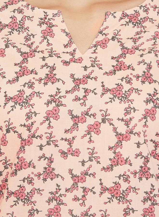 Clovia Clovia Floral Print Notch Neck Top and Pyjama Set