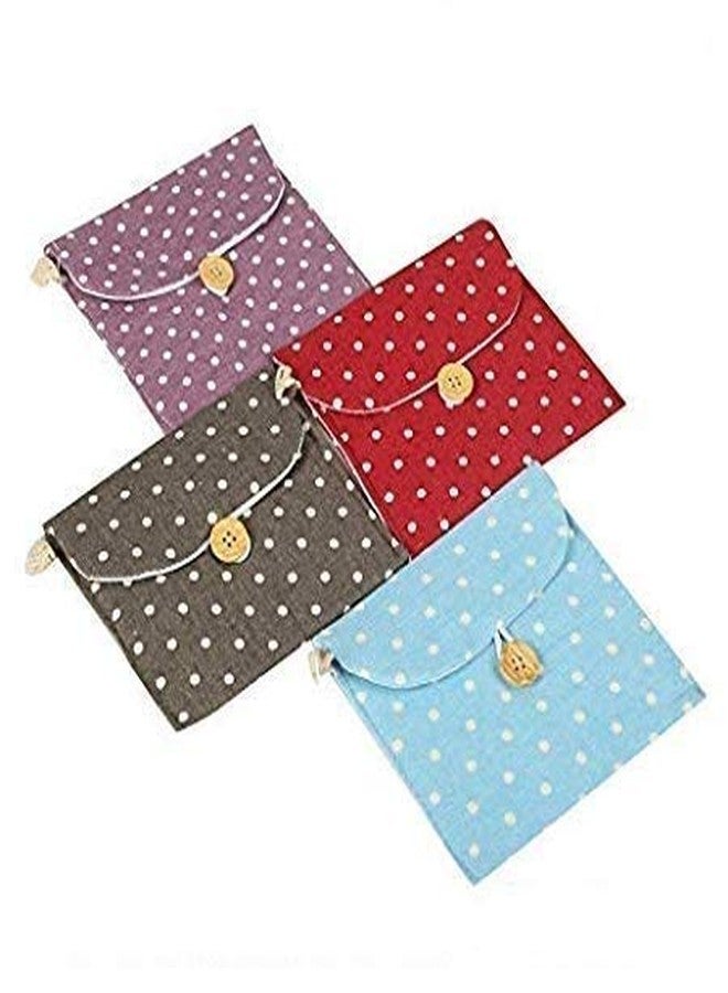 9UP® 4Pcs Sanitary Pad Organizer For Travel | Printed Dots Sanitary Napkin Pad Pouch For Women & Girls | Cotton Sanitary Storage Bag | Sanitary Pad Pouch (Pack Of 4, Multicolor) - Image 1