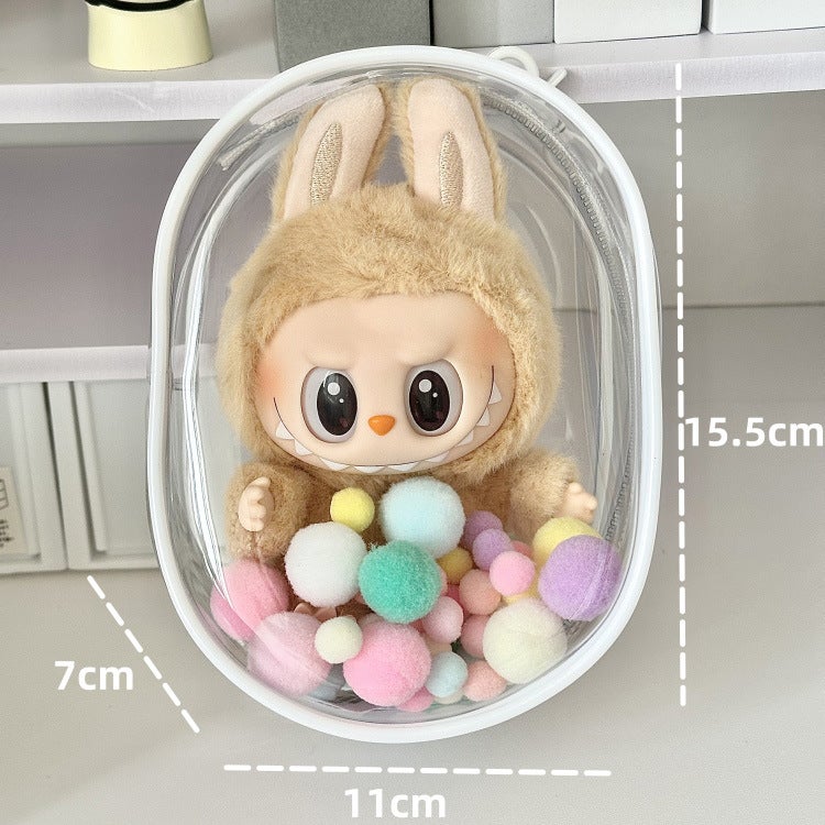 labubu Vinyl Protective Cover Cotton Doll Pain Bag Transparent Q Round Walking Baby Marubeni 10-15cm Dustproof Hanging Bag White [special for 2nd generation sitting parties]