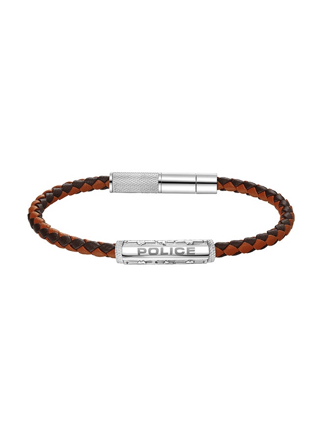 POLICE Die-Cut Brown And Tan Bi Colour Leather With Stainless Steel Wing Logo Gents BraceletPEAGB0032606 - Image 2