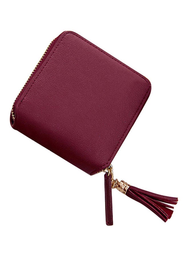 نيبمينينت محفظة ثنائية الطي بتصميم صغير مزين بأشكال الشرابة أحمر برغندي