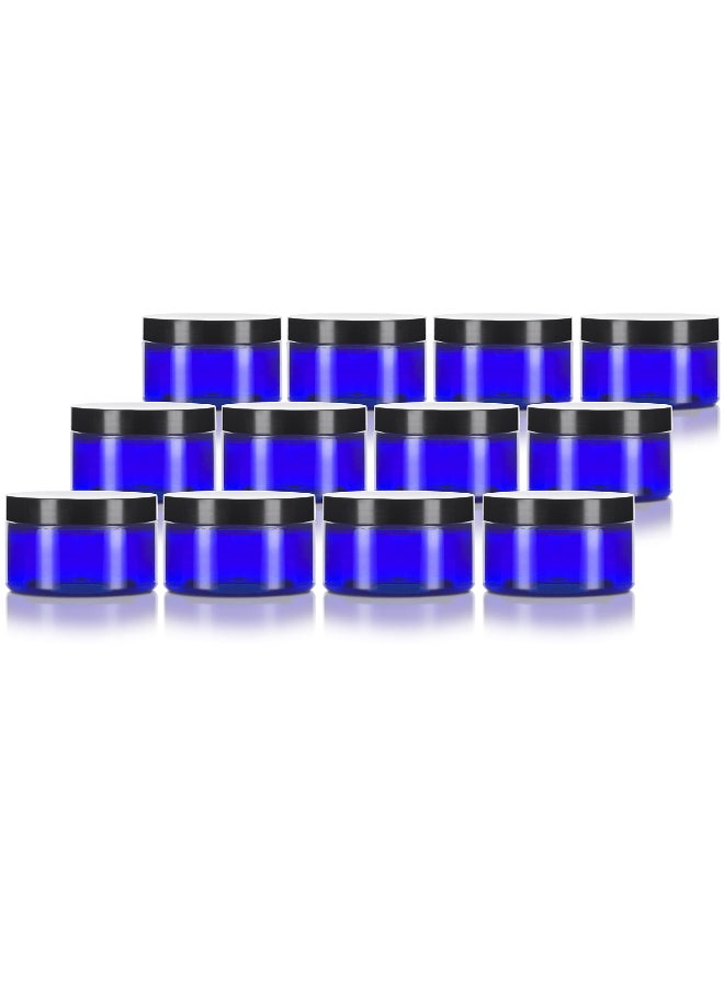 JUVITUS 4 oz Cobalt Blue PET Plastic Low Profile Jar with Black Lids 12 pack Refillable Empty Containers - Image 3