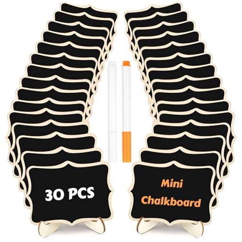 MOWPOG 30 Pack Mini Chalkboard Signs, Food Labels for Party Buffet, Small Wooden Chalk Board Signs with Easel Stand & Markers, Wedding Place Cards for Table Setting or Numbers, Event Decor (Polygonal) - Image 1