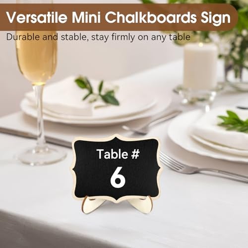 MOWPOG 30 Pack Mini Chalkboard Signs, Food Labels for Party Buffet, Small Wooden Chalk Board Signs with Easel Stand & Markers, Wedding Place Cards for Table Setting or Numbers, Event Decor (Polygonal) - Image 5