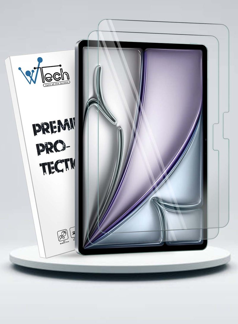 Wtech Apple iPad Air 2025 (7th Generation) M3 11 inch WTech Premium Series Curved Edges Full Cover Tempered Glass Screen Protector 2 Pack - Clear - Image 1