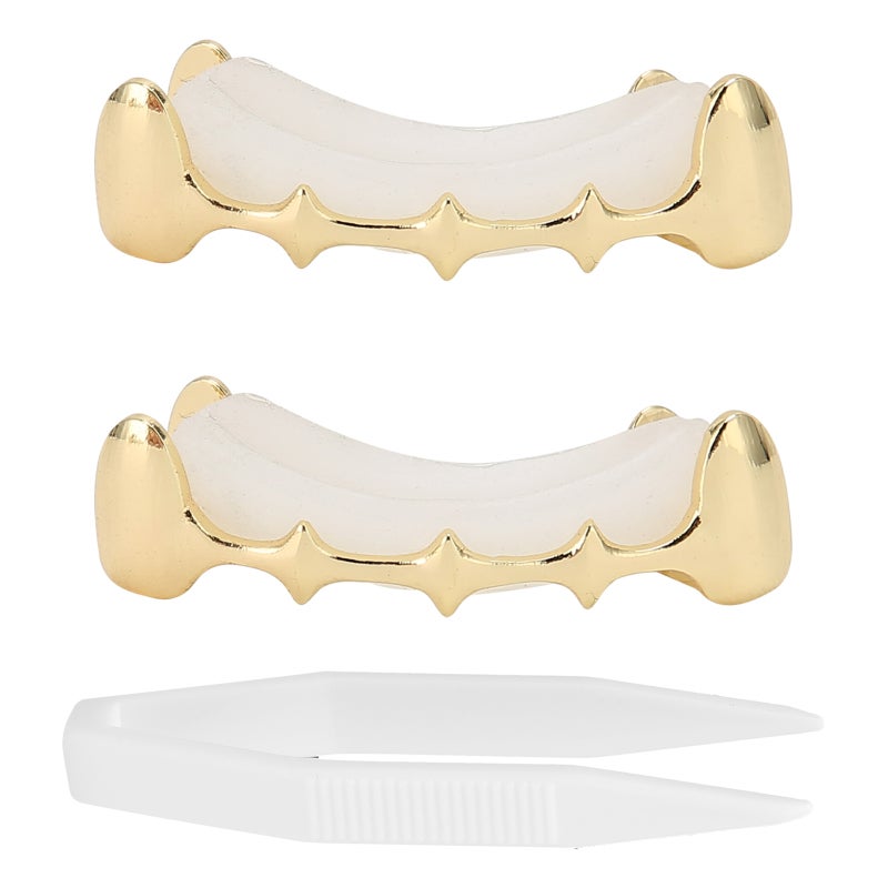 Gold Tooth Grillz Brass Base Gold Ion Plating Removable Tooth Jewelry - Fits Most Tooth Sizes Easy Wear Dental Accessory for Hip Hop Fashion Shows Halloween Parties Music Concerts - Image 2