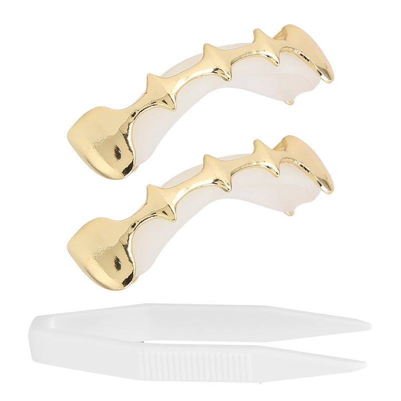 Gold Tooth Grillz Brass Base Gold Ion Plating Removable Tooth Jewelry - Fits Most Tooth Sizes Easy Wear Dental Accessory for Hip Hop Fashion Shows Halloween Parties Music Concerts - Image 5