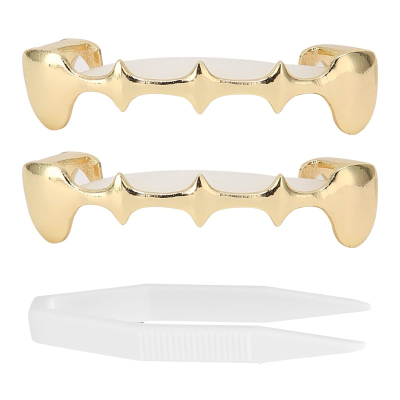Gold Tooth Grillz Brass Base Gold Ion Plating Removable Tooth Jewelry - Fits Most Tooth Sizes Easy Wear Dental Accessory for Hip Hop Fashion Shows Halloween Parties Music Concerts - Image 1