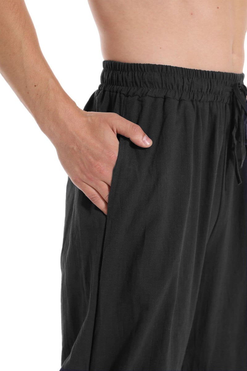 PACEIADTA Mens Cotton Linen Drawstring Pants Elastic Waist Casual Jogger Yoga Pants (40, Black) - Image 4