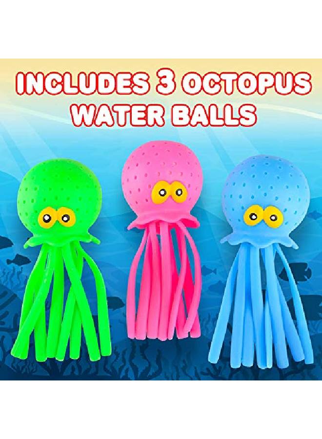 ArtCreativity Octopus Water Balls Set Of 3 Rubber Kids? Bath Toys Sensory Stress Relief Pool Toys For Kids Cute Goodie Bag Fillers For Boys And Girls Pink Blue And Green  - Image 2