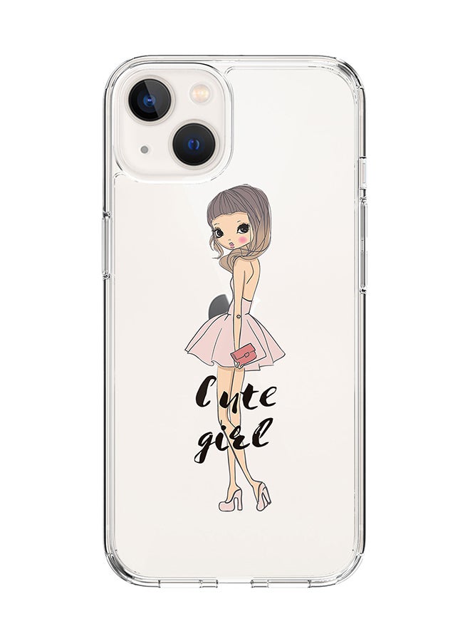 Classic Clear Case for Apple iPhone 14 Plus Case Hybrid Soft Cover Flexible Edges Anti Drop TPU PC Gel Thin Transparent Cover - Coy Cute Girl