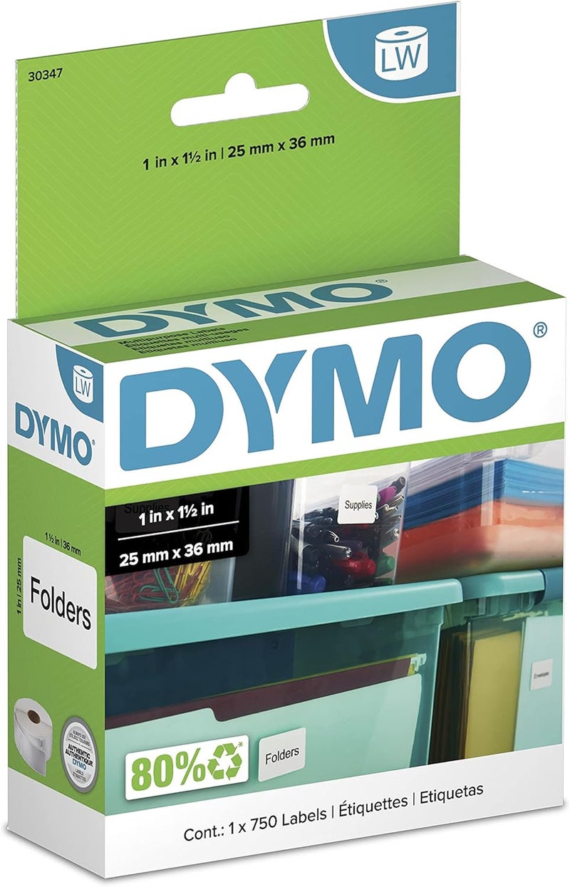 DYMO LW Library Book Spine Labels for LabelWriter Printers, White, 1" x 1.5", 750 Labels per Roll - Image 1