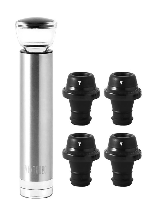 Vintorio Vacuum Wine Saver Pump with 4 Reusable Bottle Stoppers - Image 1