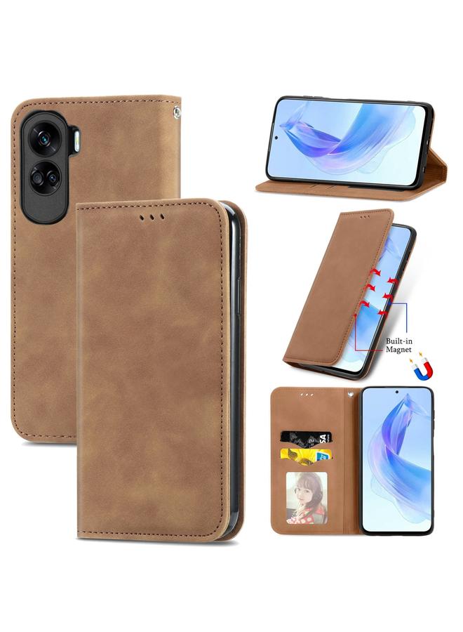 اس-توب جراب هاتف Honor 90 Lite بتصميم كلاسيكي مصنوع من الجلد مع مغناطيس قابل للطي - Image 1