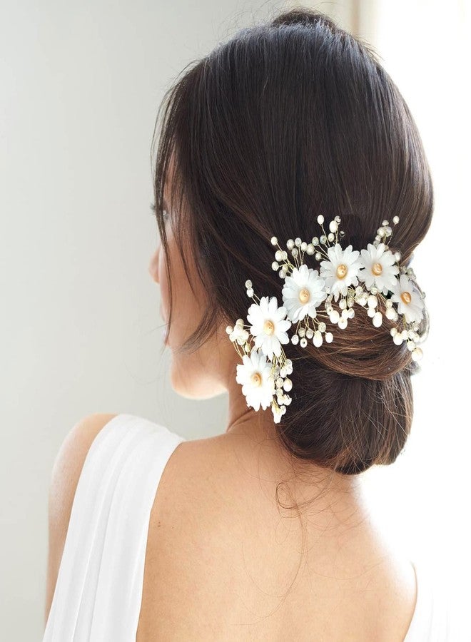 Hair Flare Artificial Round Shape Flowers with White Pearls Bridal Hair Pin, Hair Accessories for Women- 2439, White, Pack of 1 - Image 1