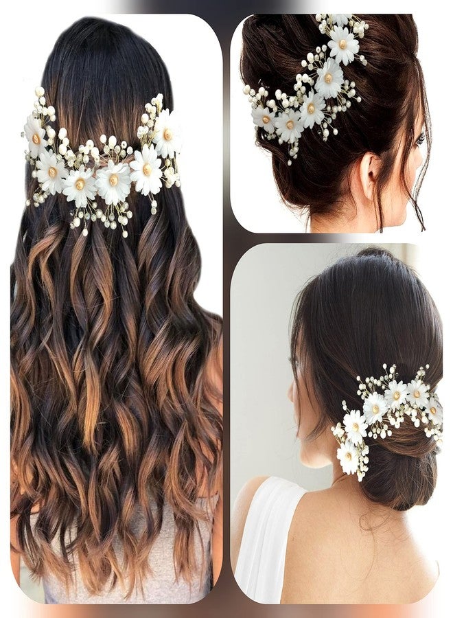Hair Flare Artificial Round Shape Flowers with White Pearls Bridal Hair Pin, Hair Accessories for Women- 2439, White, Pack of 1 - Image 4