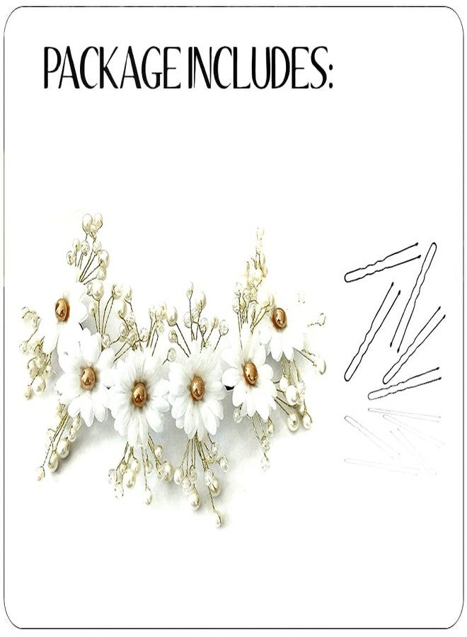 Hair Flare Artificial Round Shape Flowers with White Pearls Bridal Hair Pin, Hair Accessories for Women- 2439, White, Pack of 1 - Image 5