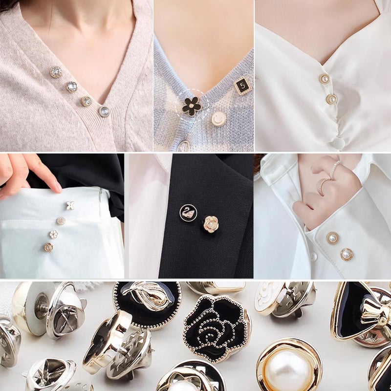 TIHOOD 100PCS Pearl Brooch Buttons, No Sew Instant Removable Reusable Cover Up Buttons Pins, Rhinestone Brooch Pins for Women Fashion, Replacement Safety Button - Image 3