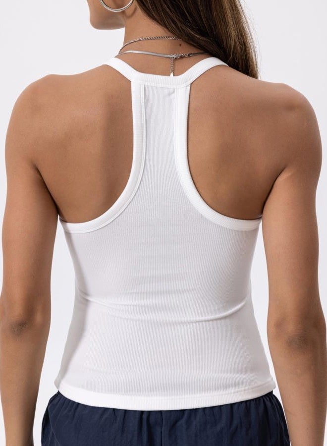 Danysu V Neck Cotton Tank Tops with Built-in Shelf Bra Sleeveless Racerback Fitted Basic Cami Shirts, Bright White, L - Image 2