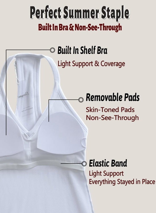 Danysu V Neck Cotton Tank Tops with Built-in Shelf Bra Sleeveless Racerback Fitted Basic Cami Shirts, Bright White, L - Image 4