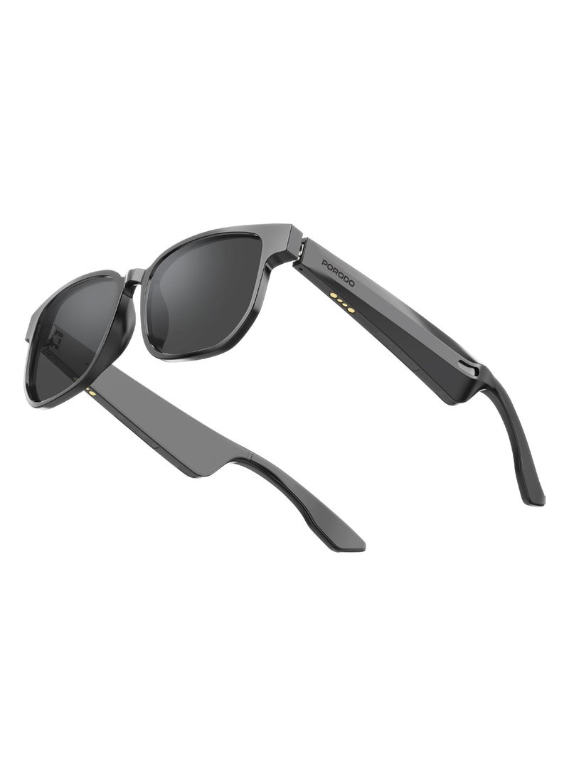 porodo Lifestyle VISTAX Intelligent Audio Eyewear with Dual 90mAh Battery and 4 Hours Working time / Built-In Microphone / Smart Glasses / UV400 Protection / Magnetic Charging - Black - Image 1