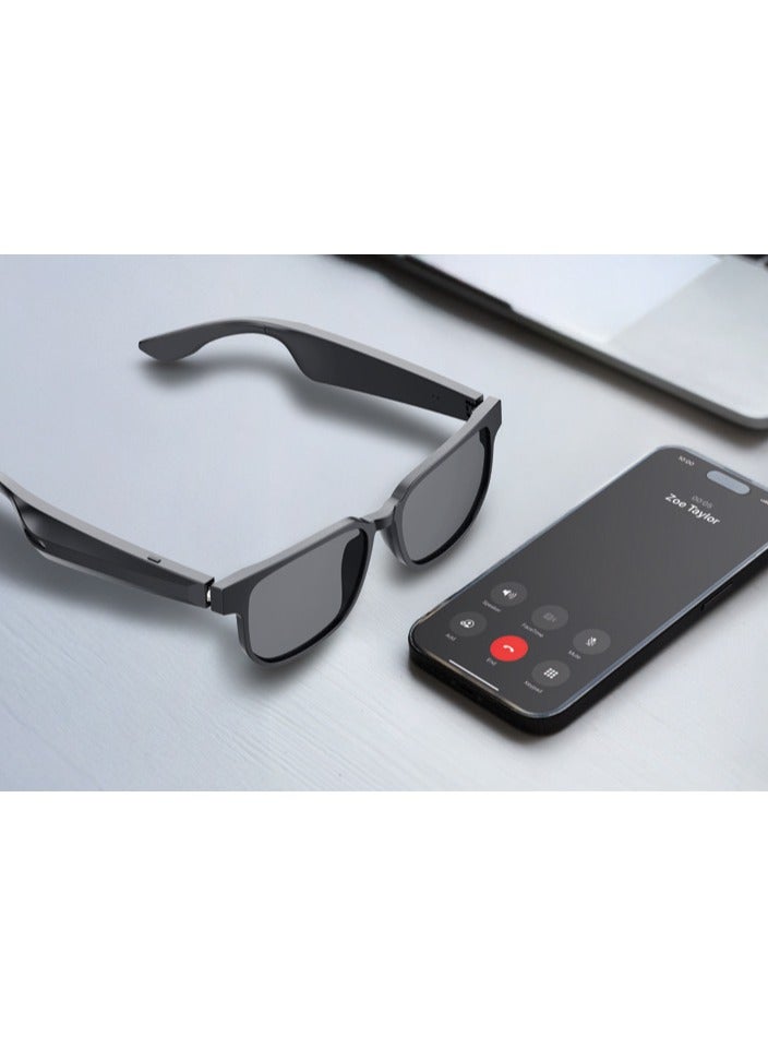 porodo Lifestyle VISTAX Intelligent Audio Eyewear with Dual 90mAh Battery and 4 Hours Working time / Built-In Microphone / Smart Glasses / UV400 Protection / Magnetic Charging - Black - Image 2